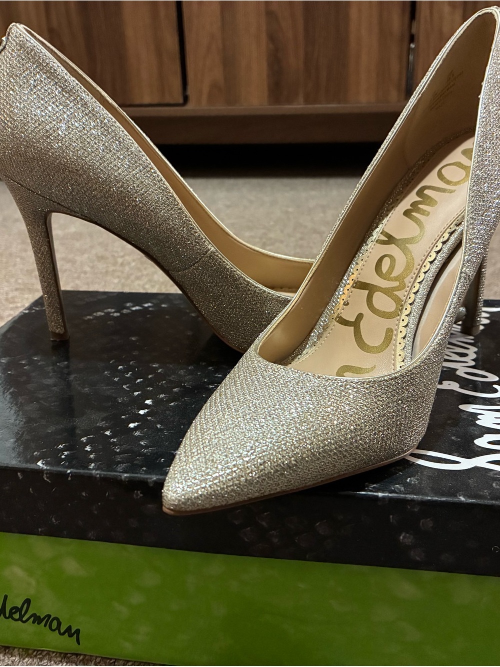 Sam Edelman Metallic Glitter Pointed-Toe Stiletto Pumps - Gold